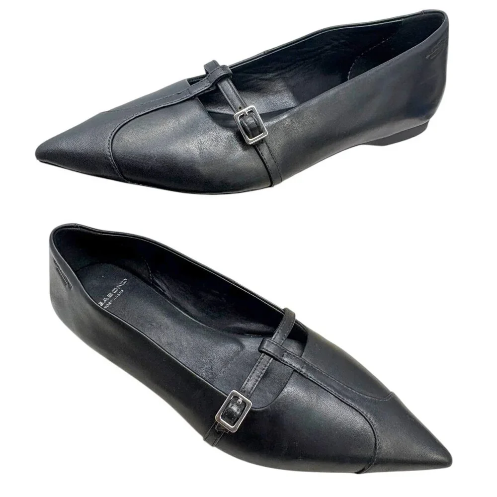 Vagabond Shoemakers Hermine Black Leather T-Strap‎ Pointed Flats